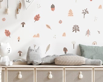 Magical Woodland Nursery Wall Sticker Decal Gender Neutral Aesthetic Leaves, Trees, Botanical, Animals Boho Kids Bedroom Easy to Apply