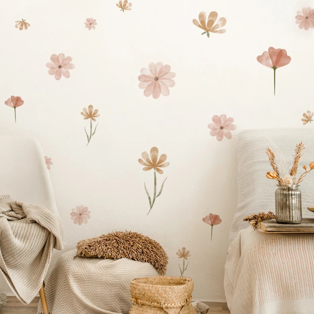Pink Flower Wall Sticker Decal Aesthetic Removable Peel and Stick ...