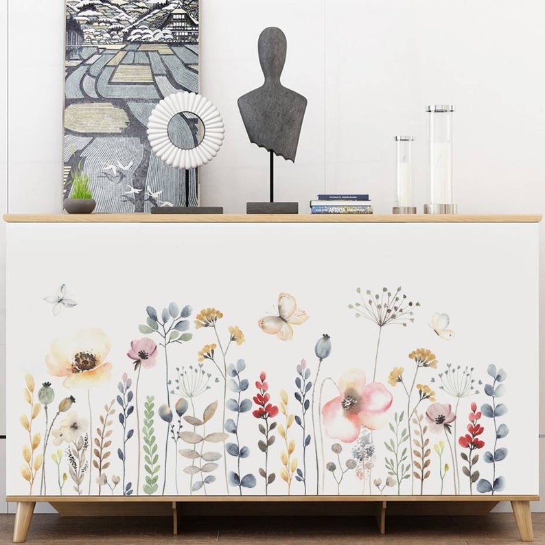 Wildflower Wall Decal Floral Botanical Watercolour Butterfly Etsy