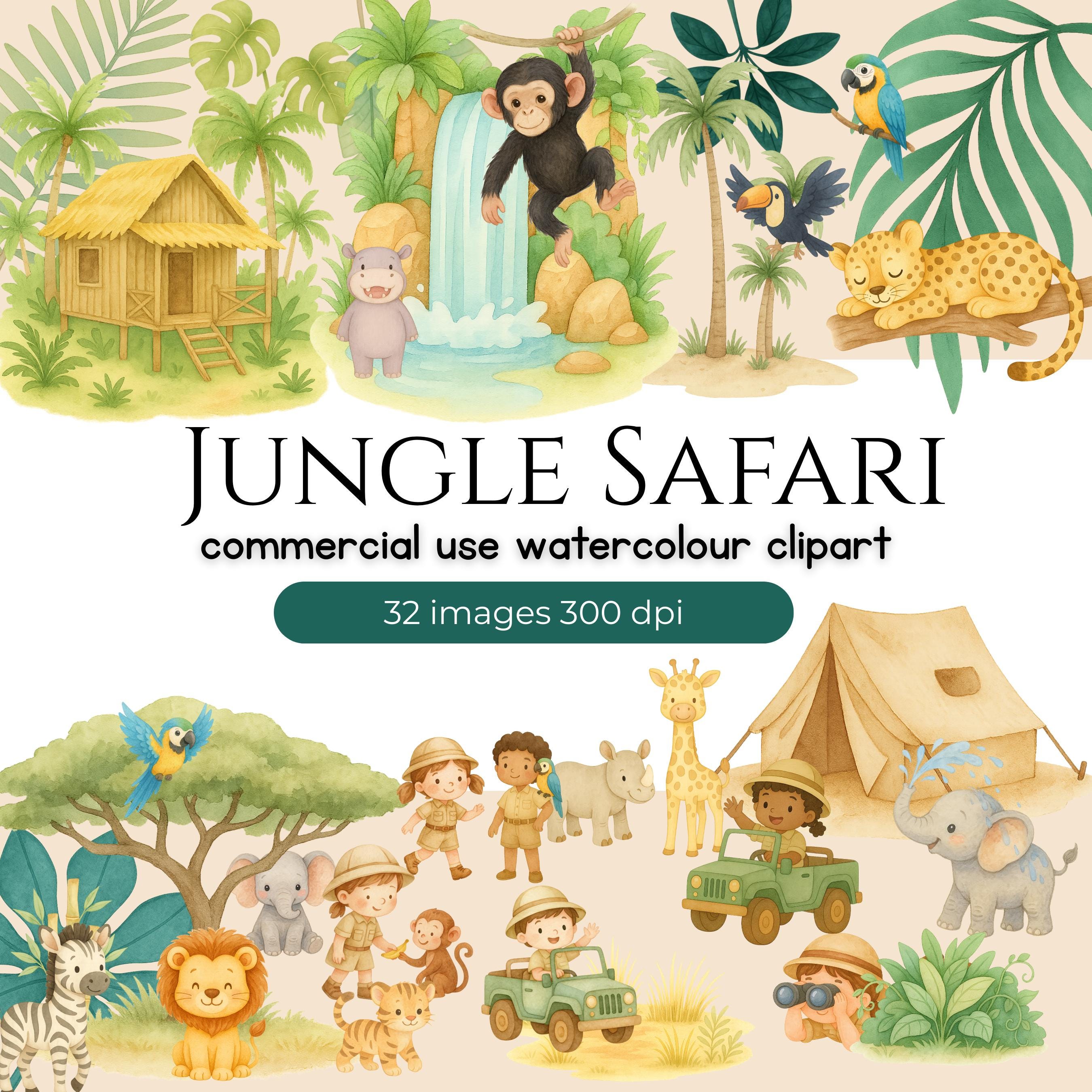 Safari Jungle Animal Watercolor Clipart | Cute Baby Animals, Safari ...