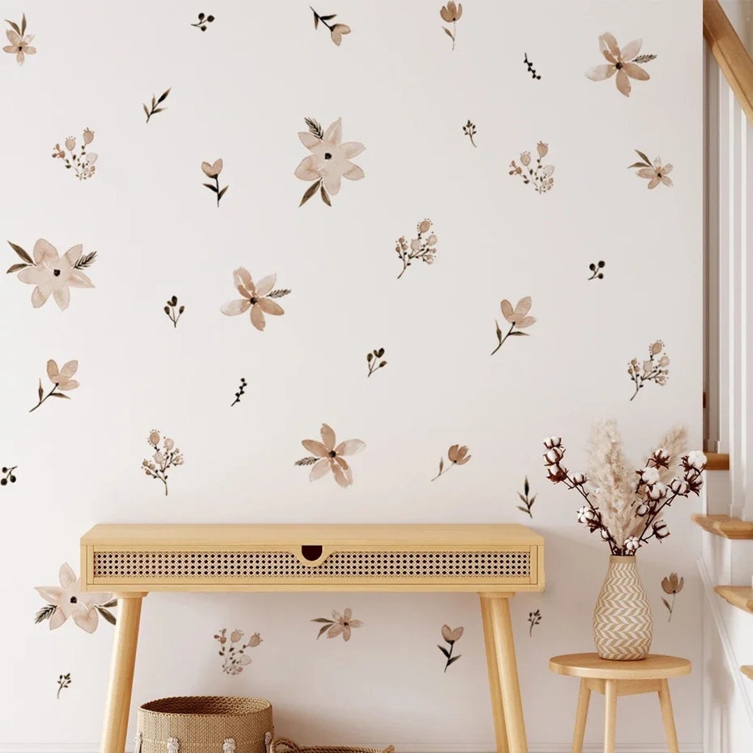 Flower Decal Neutral Aesthetic Removable Peel and Stick Bedroom Living Room Interior Design - Etsy