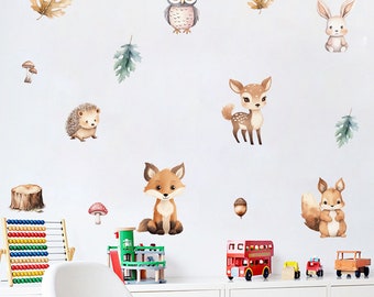 Forest Animals Nursery Wall Decal Aesthetic Owl Fox Deer Peel and Stick Vinyl Wall Stickers Kids Room Interior Home Decor