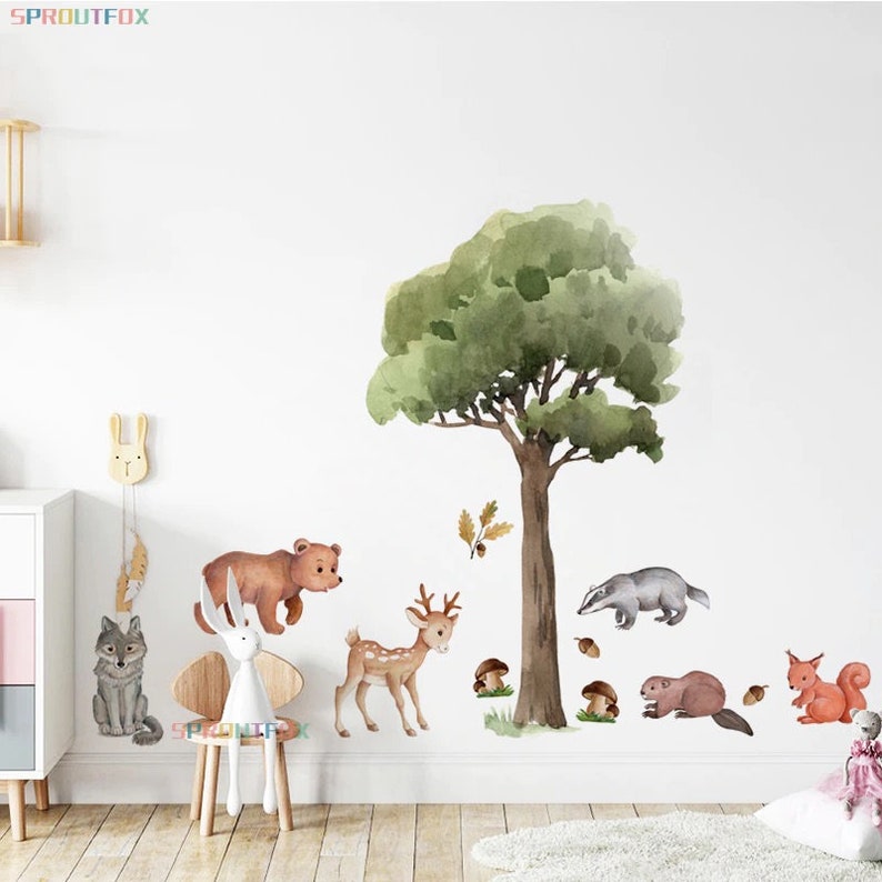 Woodland Creatures Tree Forest Nursery Wall Stickers Decals Etsy