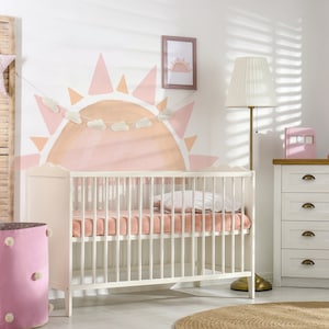 Pink Sun Wall Sticker Decal Nursery Kids Room Playroom Aesthetic Girls Room Peel and Stick