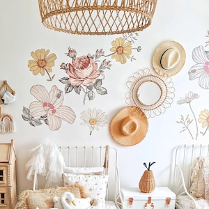 Floral Wall Sticker Decal Botanical Flowers Large Office Entryway Bedroom Decor Peel and Stick