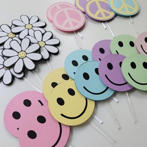 Preppy Cupcake Toppers Set of 6, Preppy Tween Cupcake Toppers, Smiley Face Cupcake Toppers, Peace Sign Cupcake Toppers, Preppy Party Decor