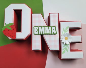 Strawberry 3D Letters, Strawberry 1st Birthday 3D Letters, Strawberry 3D One, Berry Sweet 3D Letters, Strawberry Birthday Party Decor