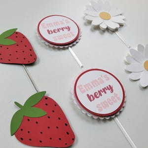 Strawberry Cupcake Toppers Set of 6, Berry Cupcake Toppers, Berry Sweet Birthday Toppers, Strawberry Birthday Party Decor, Berry Party Decor