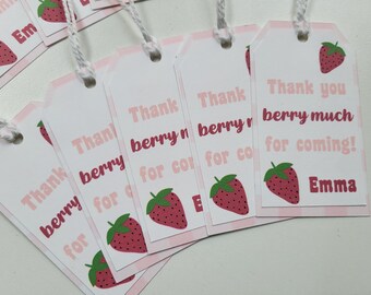 Strawberry Favor Tag Set of 10, Strawberry Thank You Tag, Strawberry Tags Physical, Strawberry Goodie Baby Favor, Berry Favor Thank You Tag