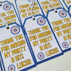 Nerf Favor Tag Set of 10, Nerf Thank You Tag, Nerf Tags Physical, Nerf Target Thank you Tags, Dart Party Favor Tags, Physical Thank you Tags