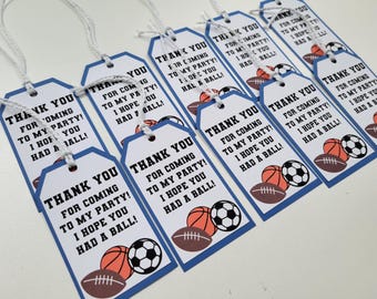 Sports Party Favor Tags Set of 10, Sports Thank You Tags, All Sports Favor Tags, Football Party Favor Tags, Soccer Party Favor Tags