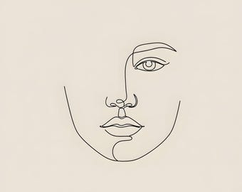Impresión de arte lineal de rostro minimalista / Arte mural de dibujo de una línea / Póster de rostro minimalista abstracto / Decoración bohemia moderna (Descarga digital)