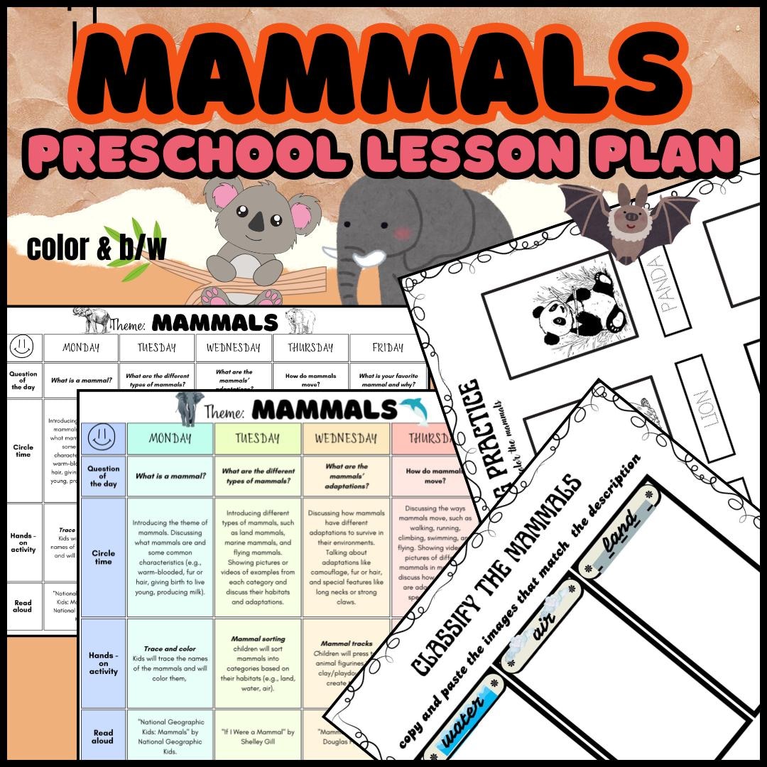 MAMMALS- Preschool Weekly Lesson Plan - Etsy