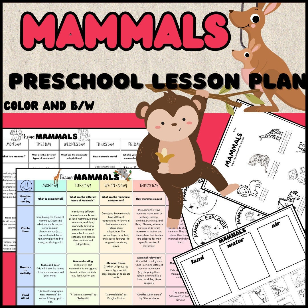 MAMMALS Preschool Weekly Lesson Plan - Etsy