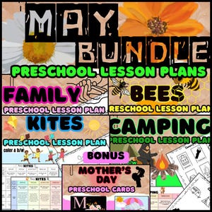 PACK DE MAI plans de cours pour les enfants d'âge préscolaire - abeilles, cerfs-volants, camping, famille + modèles de cartes pour la fête des mères en prime