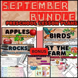 SEPTEMBER BUNDLE preschool lesson plans- Farm, Apples, Birds, Rocks + BONUS Grandparents Day card templates