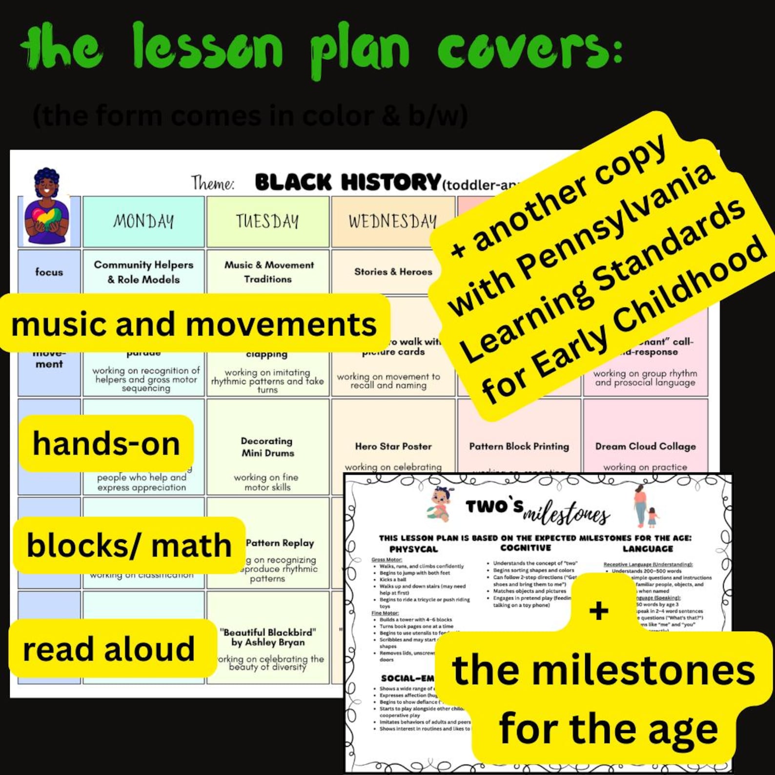 Black History Weekly Toddler Lesson Plan — PA Standards | Printables - Etsy