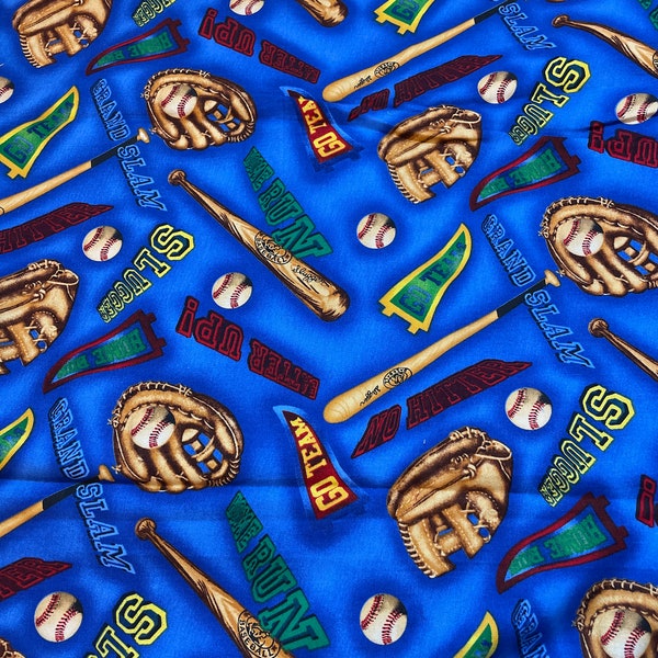 Baseball Themed Cotton Fabric Etsy