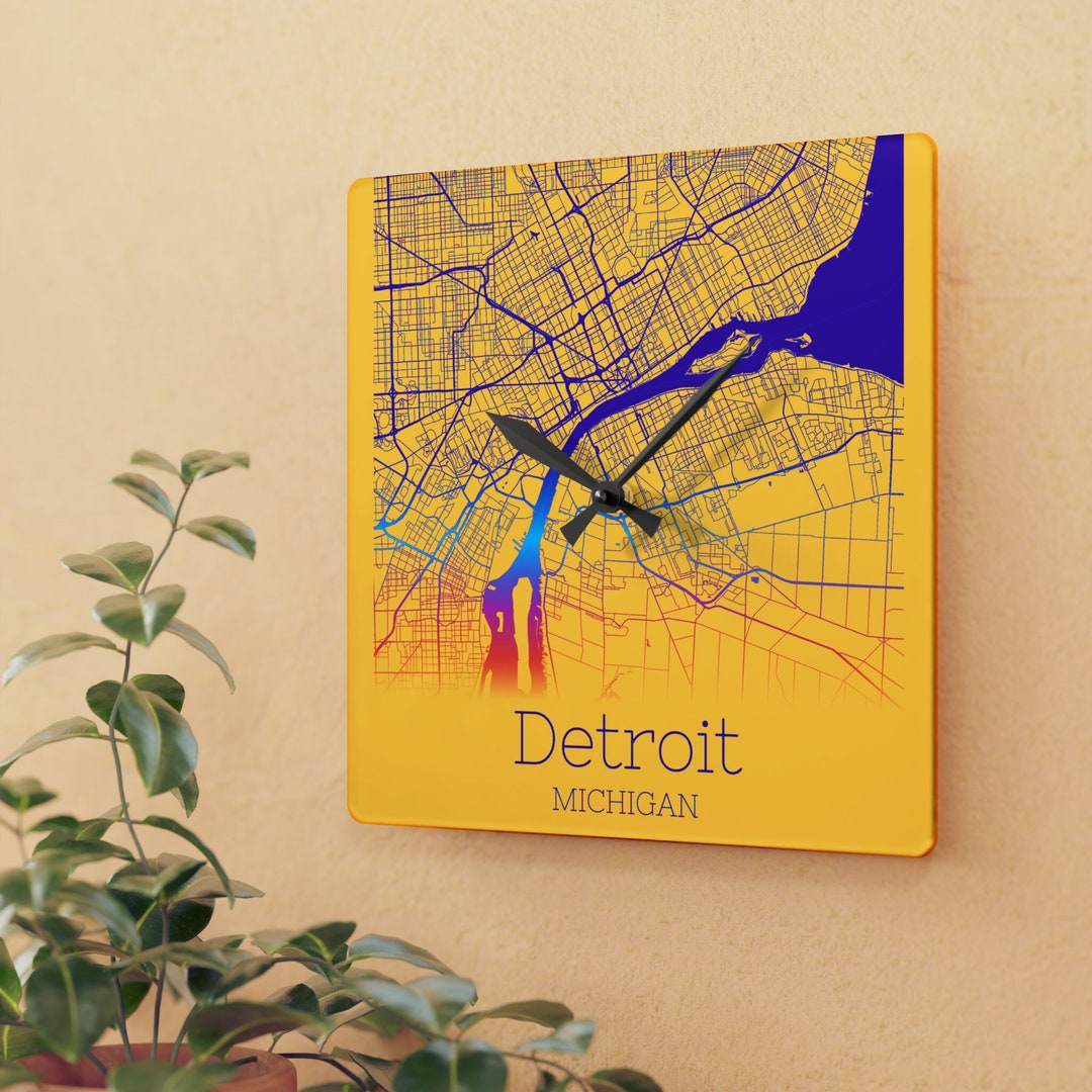Detroit Map Clock America Map Clock Detroit Wall Clock Wall Etsy
