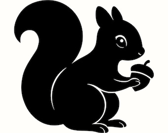 Eekhoorn SVG, eekhoorn met eikel PNG, bosrijke dierenontwerp, bos dieren in het wild silhouet, decor natuurcabine, digitale download