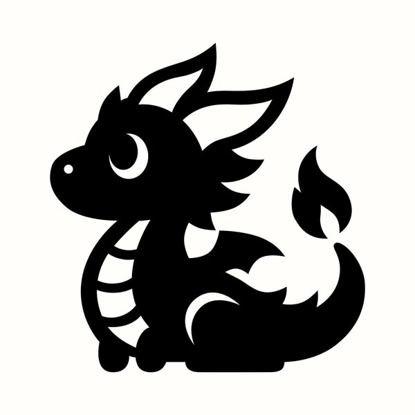 Cute Baby Dragon SVG, Fantasy PNG, Animal Clipart, Dragon Silhouette, Magical Creature Graphic, Mythical Beast Design, Infant Nursery Decor