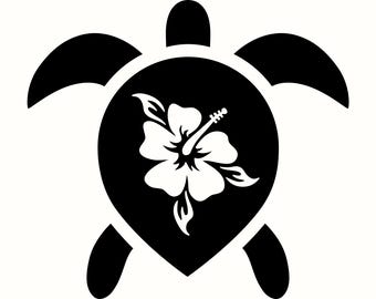 ウミガメのハイビスカスウェーブ SVG + PNG セット - ハワイアン
