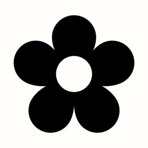 May include: A black and white flower with six petals and a white centre.