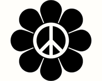 Peace Sign Flower SVG, Cute Boho Hippie Symbol PNG, Retro Floral Silhouette Vector Design, Spiritual Decor Printable, Digital Art Download