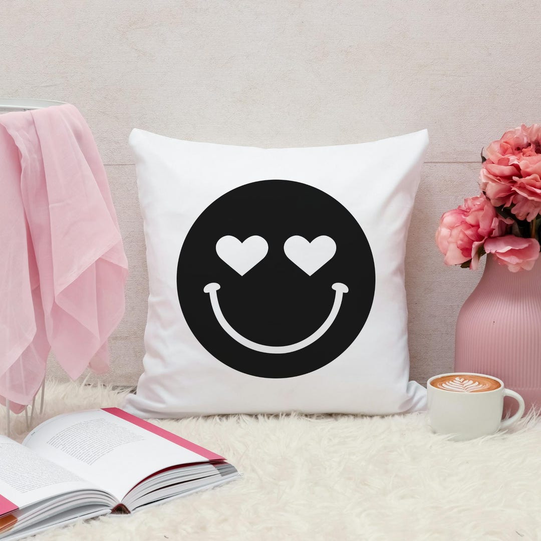 Smiley Face SVG, Heart Eyes PNG, Love Emoji Silhouette, Retro Emoji ...