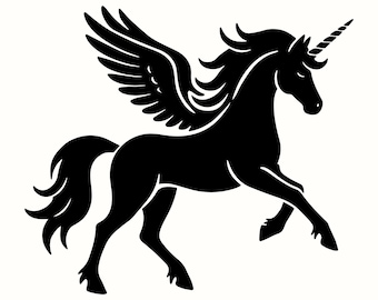 Licorne SVG, PNG Pegasus, créature fantastique, Silhouette de cheval magique, clipart mythique