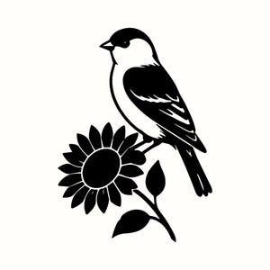 American Goldfinch SVG, Garden Bird PNG, Sunflower Silhouette, Cricut Cut File, Floral Songbird Vector, Botanical Clipart, Instant Download