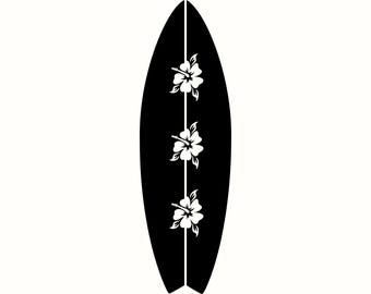 Hibiscus Surfboard SVG, Surfboard PNG, Tropical Cricut Cut File, Hawaiian Beach Clipart, Coastal Wall Decor