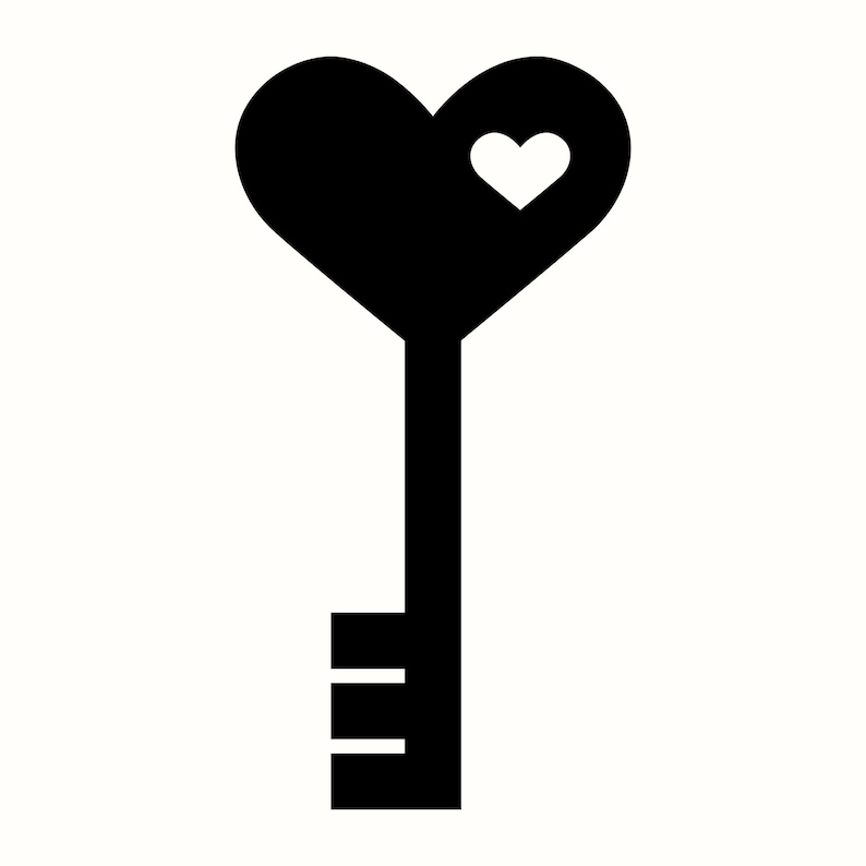 Schwarzer Schlüssel SVG, Herz Clipart, Valentines Vektor, Medaillon
