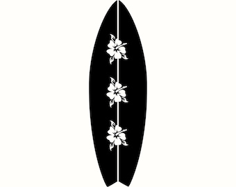 Hibiscus Surfboard SVG, Tropical Surfboard PNG, Hawaiian Cricut Cut File, Beach Clipart, Coastal Wall Art Printable