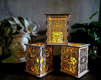 Wood Tealight Table Lantern | Decorative wood Candle Holders | Laser cut candle Lantern | Boho Tealight Candle Holders | Eclectic home decor