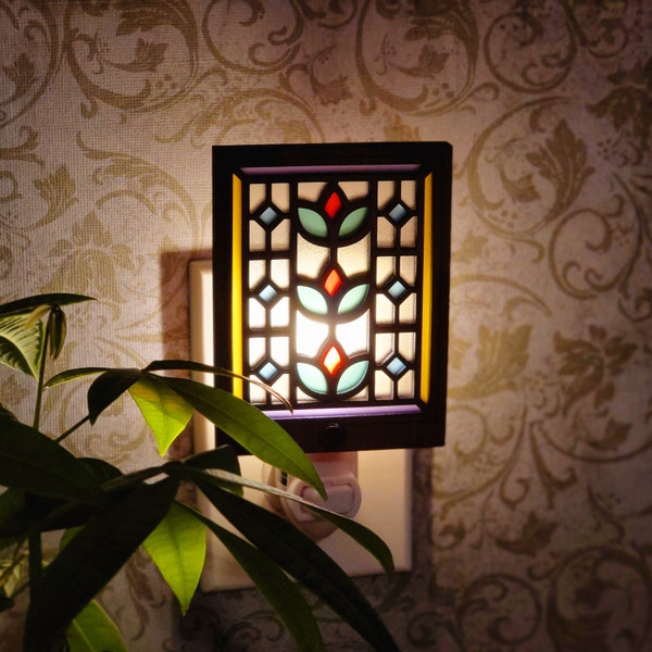 Stained glass window night light, Unique home decor, kitchen and bathroom accent piece, gifts for friends and family