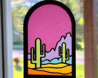 Suncatcher for Cactus lovers, Desert Art, Southwestern home decor, Saguaro window hanging, Unique home gifts