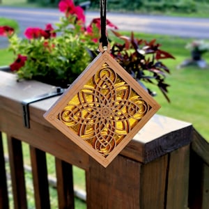 Dark Amber Glass and wood Mandala suncatcher | stained glass | Gift for Mom | Mandalas | housewarming gift | Home Decor | Window art