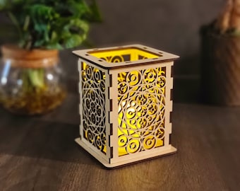 Terra Mecha Laser Cut Wooden LED Candle Lantern; Wooden Lantern; Tealight Lantern; Lasercut Lantern; Wooden Accent Light | Table Lantern