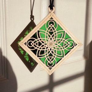 Stained Glass and wood Mandala suncatcher | dark green glass | Gift for Mom | housewarming gift | Home Decor | Window art