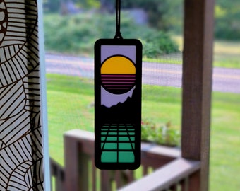 Retro Sunset Suncatcher Retrowave home decor Synthwave Art 80s nostalgia Gift for gamers Modern window art Car Charms