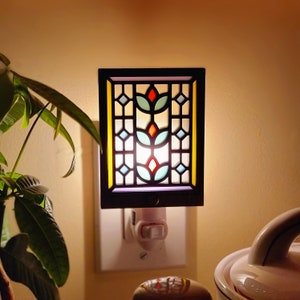 Stained glass window night light, Unique home decor, kitchen and bathroom accent piece, gifts for friends and family, folk art aesthetic
