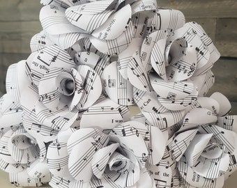 Bouquet of sheet music paper flowers.  Custom colors available!  Includes 6 flowers with bendable stems.