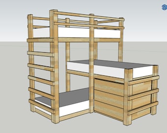 Spilt Level Triple Bunk with Drawers Plans and instructions