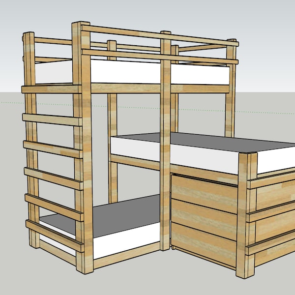 Spilt Level Triple Bunk with Drawers Plans and instructions