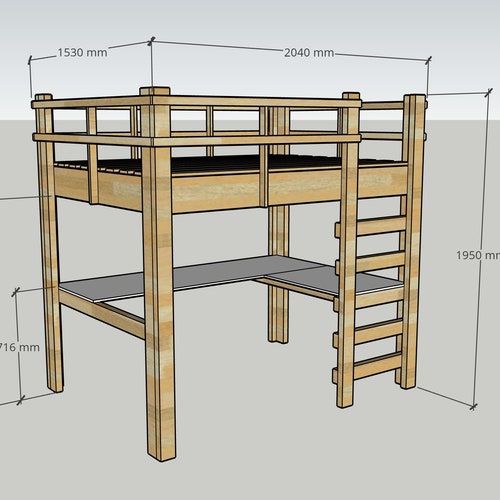 Double Loft Bed With Desk Plans & Instructions easy Etsy