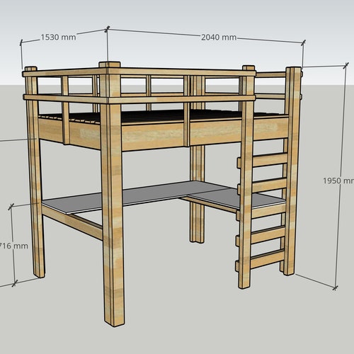 hand zakdoek Het kantoor Double Loft Bed With Desk Plans & Instructions easy - Etsy