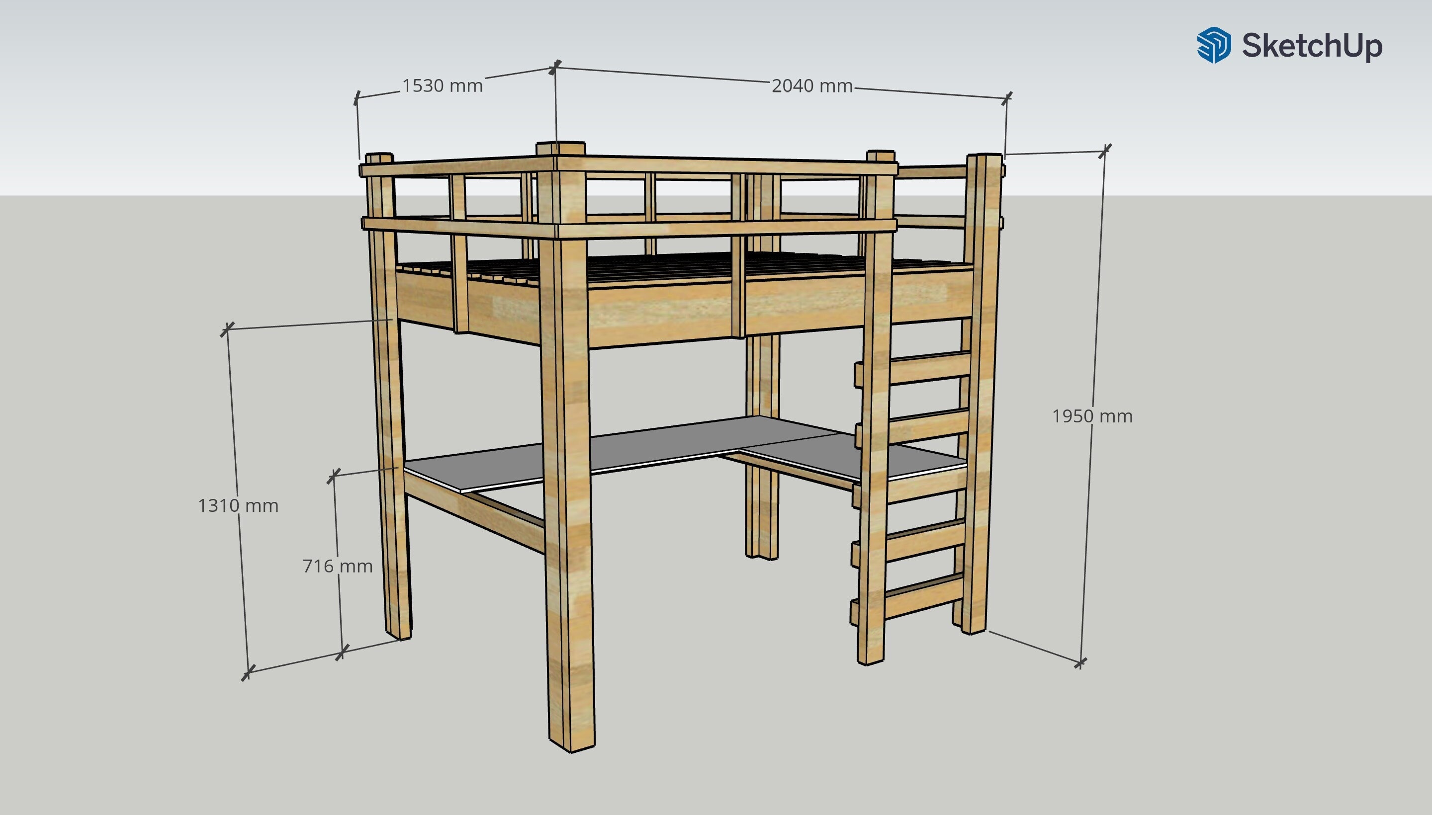 Double Loft Bed With Desk Plans Instructions Easy Etsy