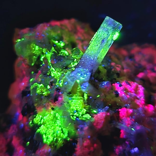 Aquamarine on Feldspar Matrix w/Hyalite - Highly Fluorescent - From Namibia
