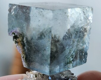 Perfect Glassy Blue Cubic Fluorite - W/ Phantoms, Chlorite, and Quartz